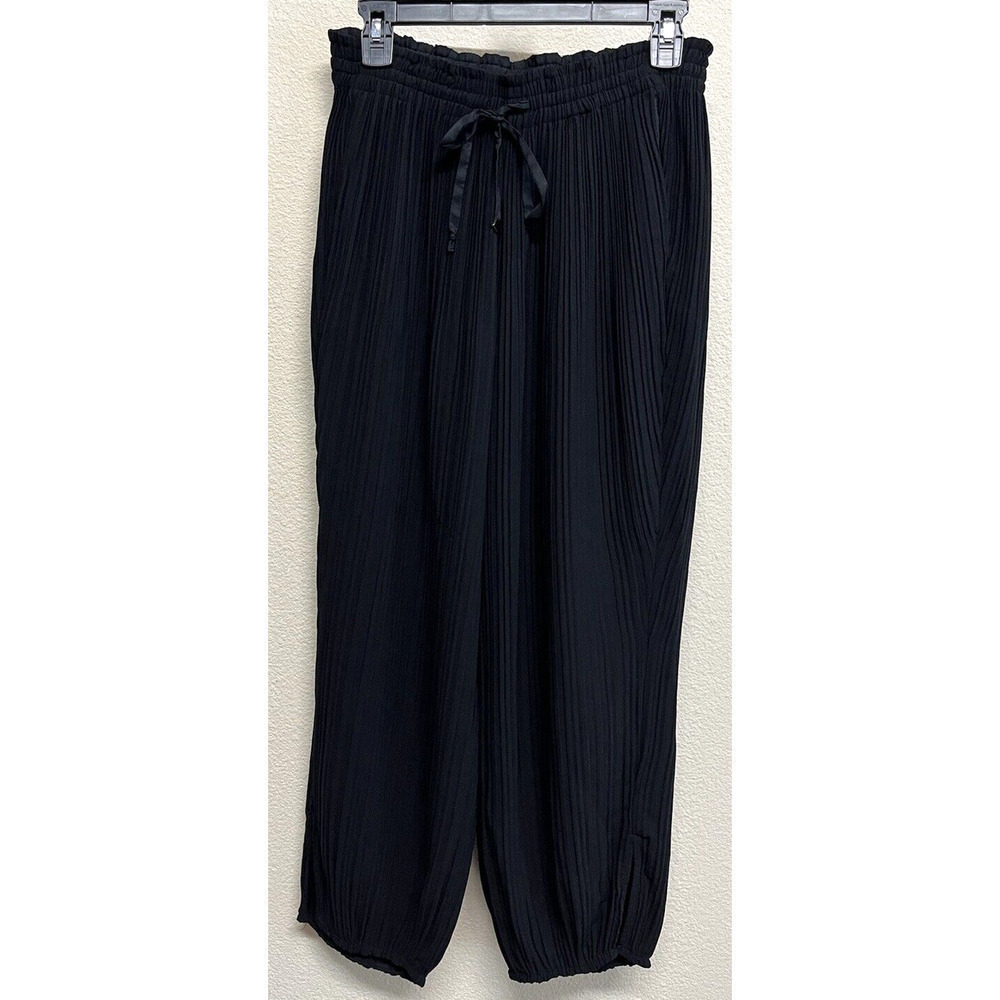 AYR Pleaded Barrel Leg Jogger Pants Size S Black Side Slits Drawcord